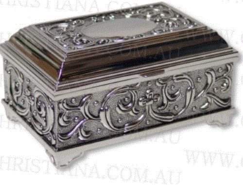 Silver ornate floral heirloom jewellery box by Jonglea with a decorative flower design