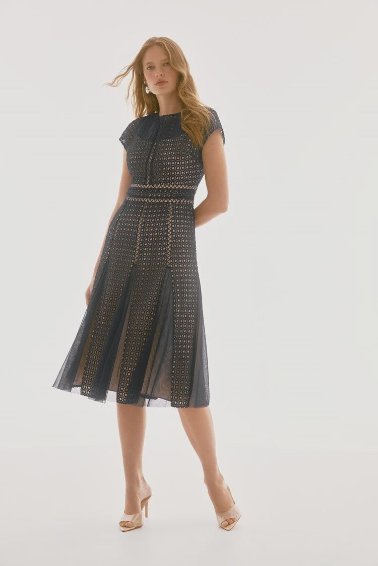 Giupure mesh fit flare dress