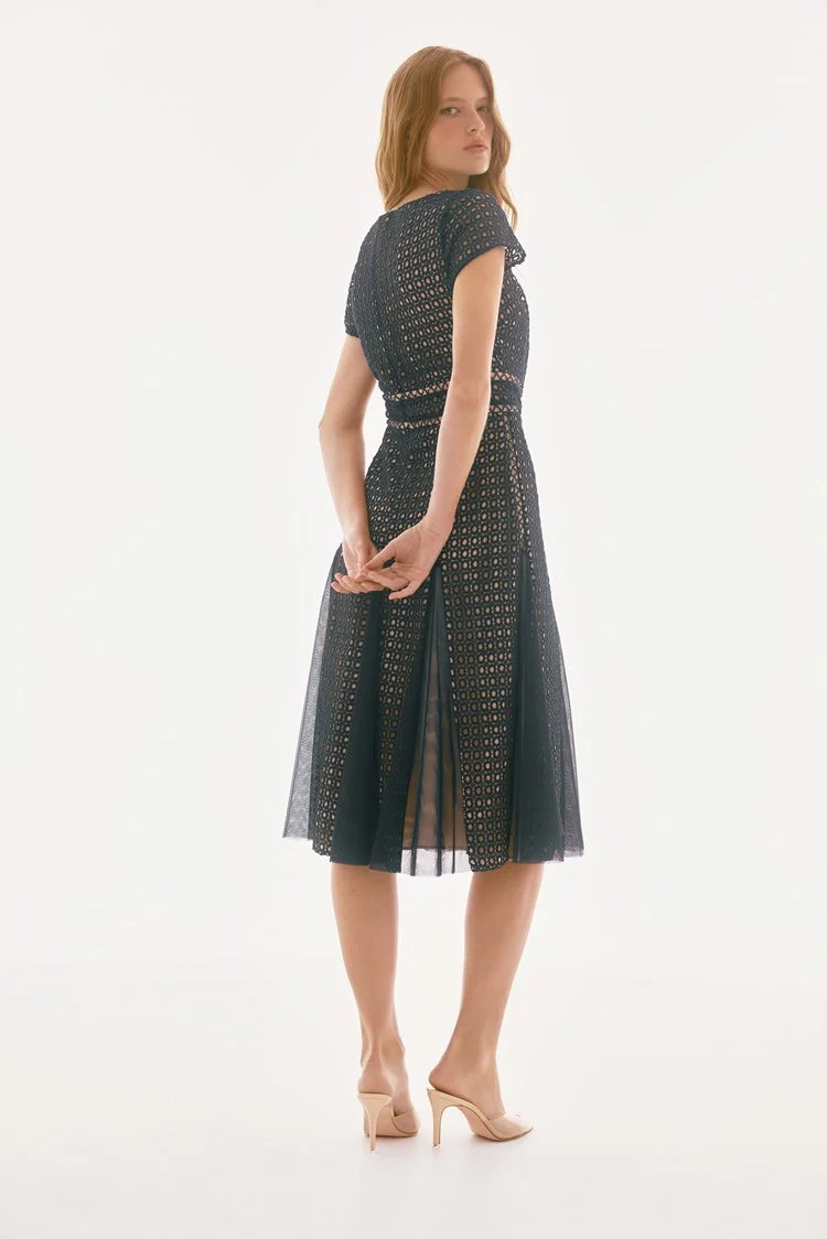 Giupure mesh fit flare dress