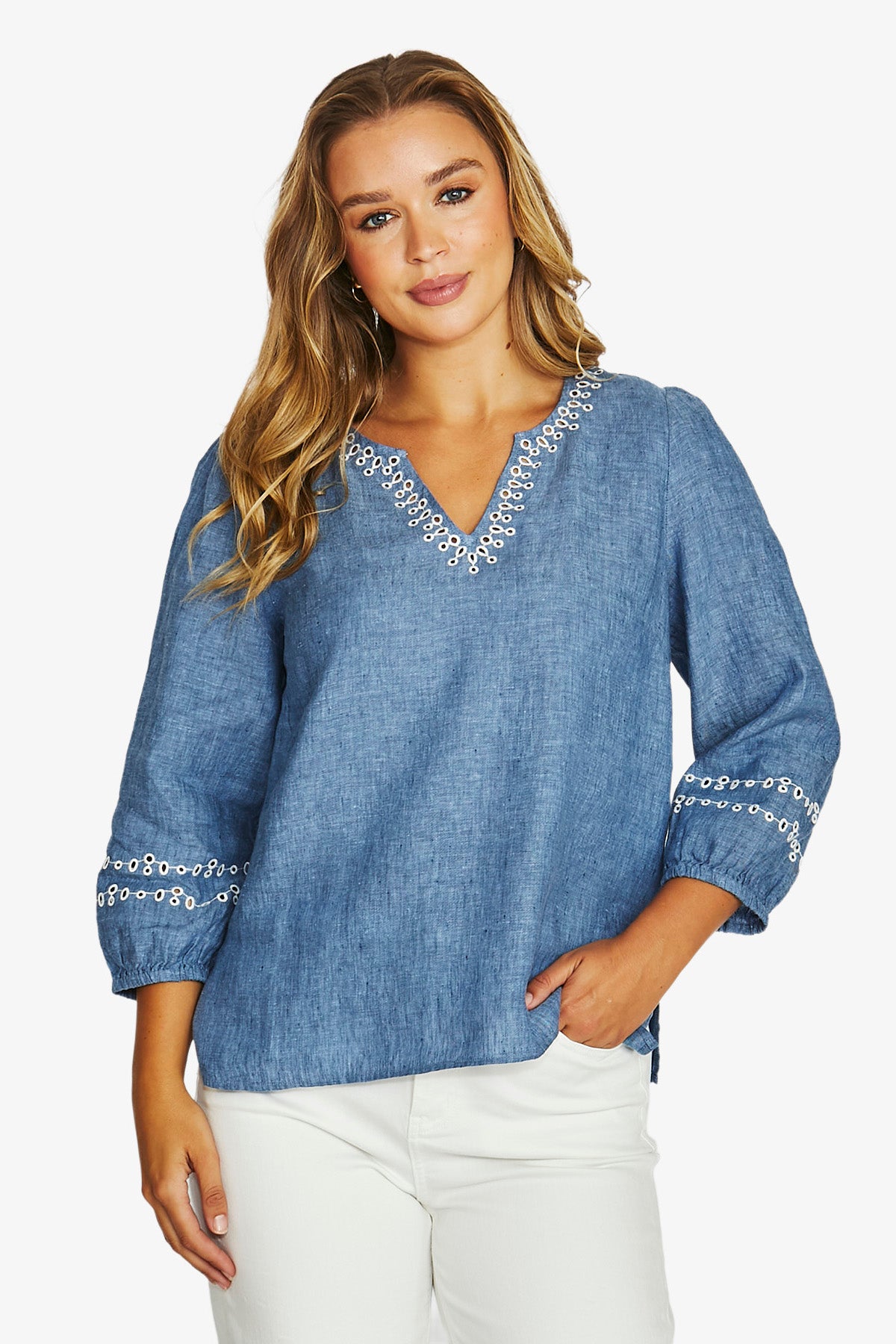 Contrast Eyelet Top