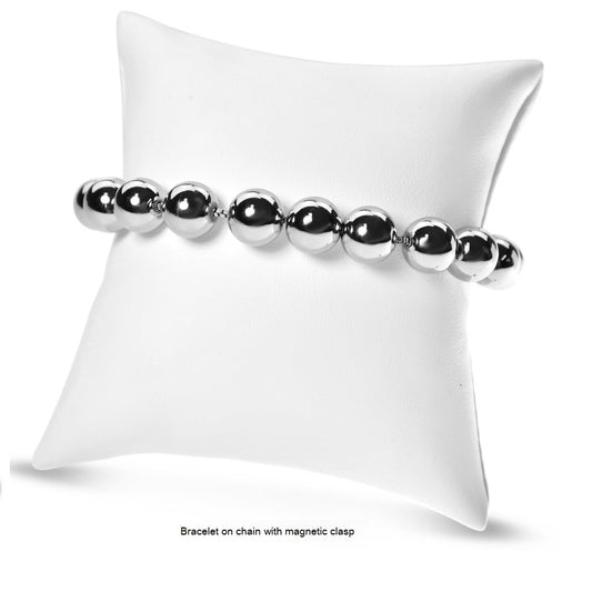 Gold and silver beaded chain bracelets with 10mm beads and a magnetic clasp