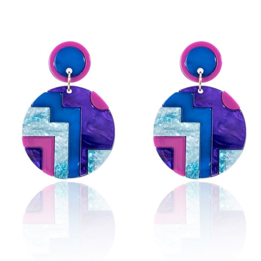 Pair of vibrant purple circle earrings by Blue Scarab, lightweight and delicately crafted