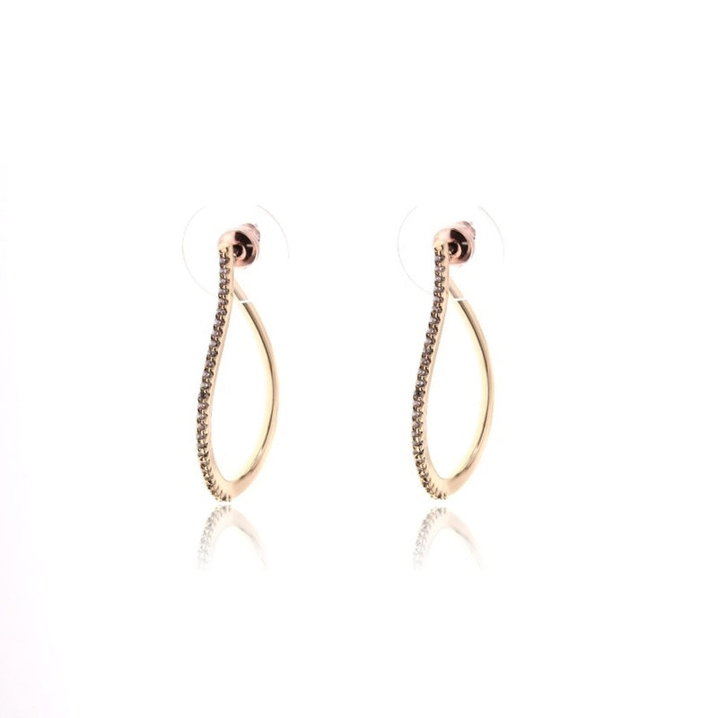 Pair of curved gold-tone metal hoop earrings set with sparkling cubic zirconia crystals