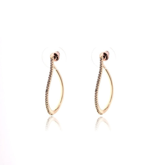 Pair of curved gold-tone metal hoop earrings set with sparkling cubic zirconia crystals