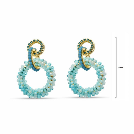 Pair of blue crystal and glass bead French clip earrings with gold accents