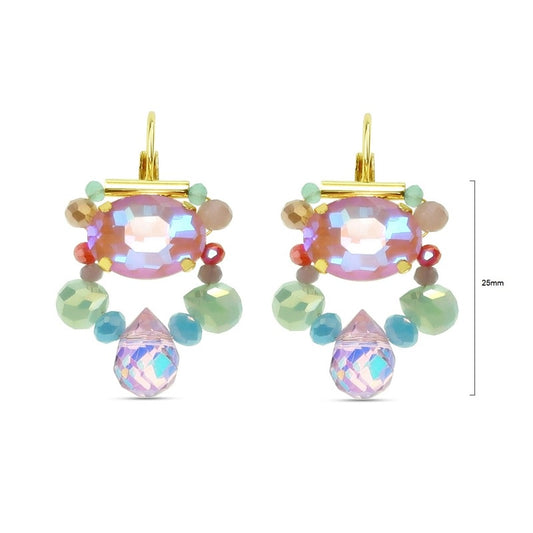 Pair of pink crystal and glass bead French clip earrings with gold accents