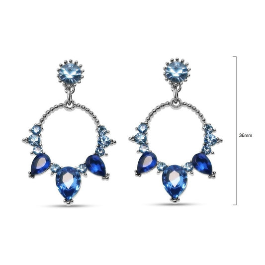 Pair of blue crystal drop earrings set in silver-tone metal with a delicate dangle design