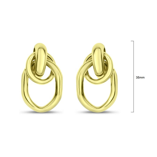 Gold metal double row twist tubular earrings with a contemporary twist design