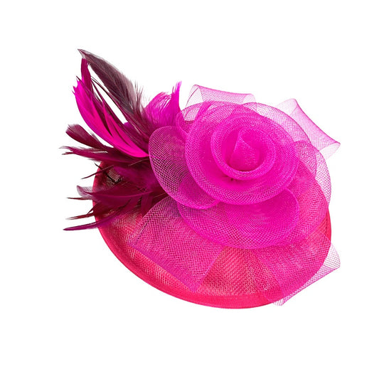 Classic fascinator in pink, cream and black with a headband and a hair clip for different wearing options