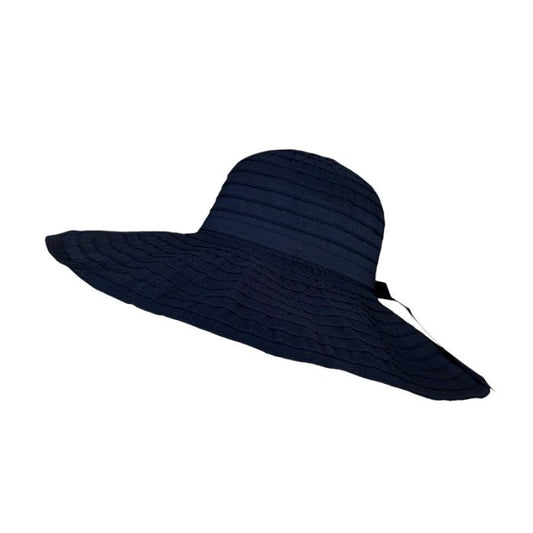 Black foldable wide-brim floppy sun hat with an adjustable fit