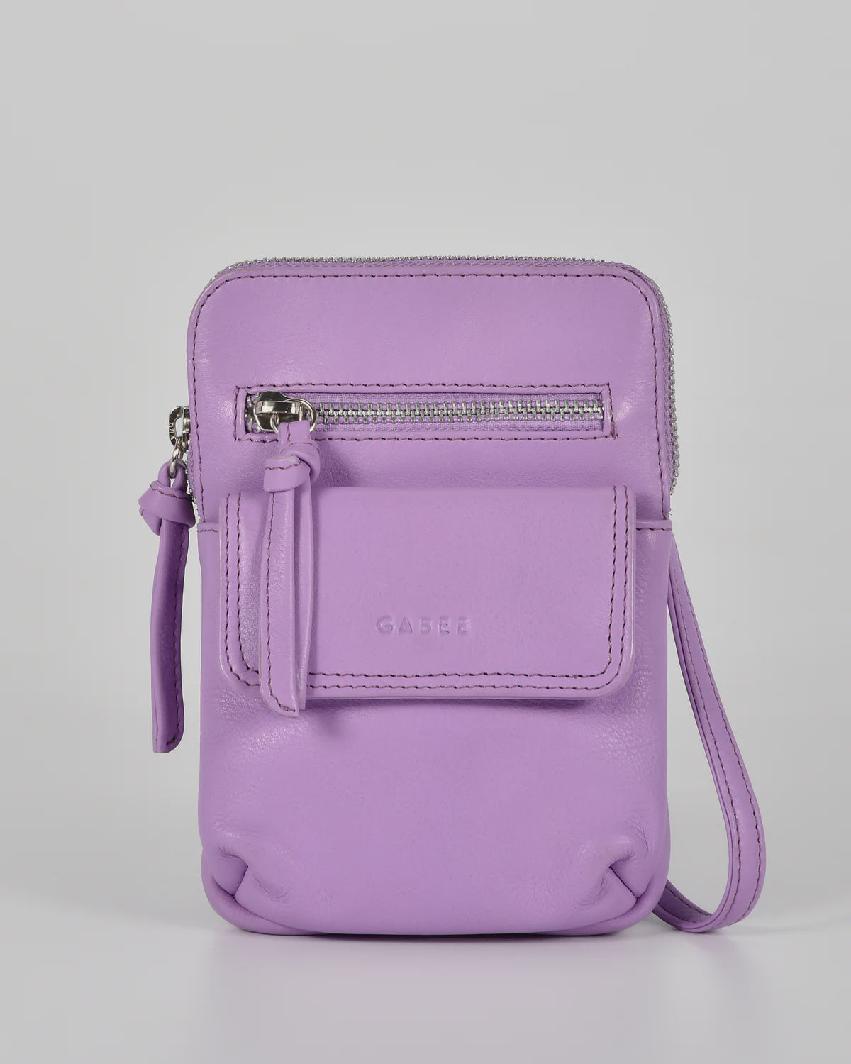 Slimline Gabee Lauren mini crossbody bag in soft leather with front slip pocket, zip compartments and adjustable strap