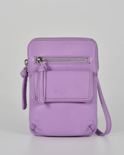 Slimline Gabee Lauren mini crossbody bag in soft leather with front slip pocket, zip compartments and adjustable strap
