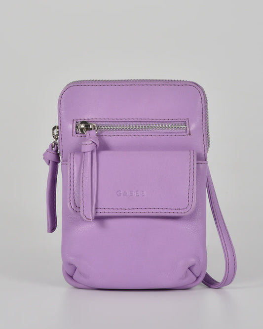 Slimline Gabee Lauren mini crossbody bag in soft leather with front slip pocket, zip compartments and adjustable strap