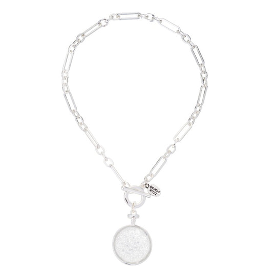 Silver short fob necklace with a delicate chain and a vintage-style fob pendant