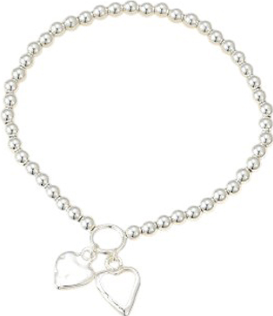 Silver heart-shaped fine ball bracelet with delicate silver beads and a small heart charm