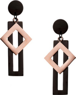 Pair of two-tone geometric earrings in contrasting colours with sleek, modern shapes and an elegant finish
