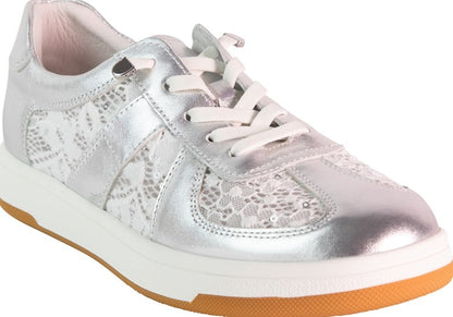 Silver and white leather Sorrento shoe by The Shoe Collective, casual style with a soft leather upper