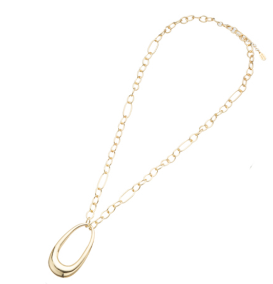 Gold Oval Lotus necklace by Blue Scarab with a delicate chain and a decorative oval pendant