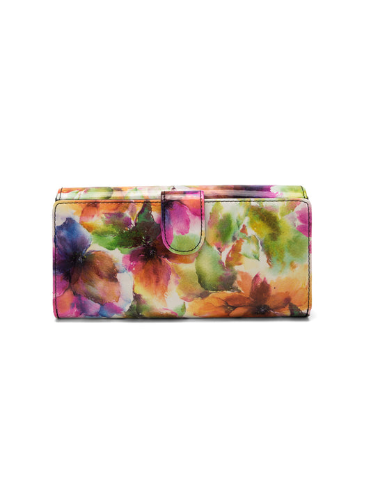 Serenade Leather Amelia patent leather wallet with light gold metal fittings, shown closed