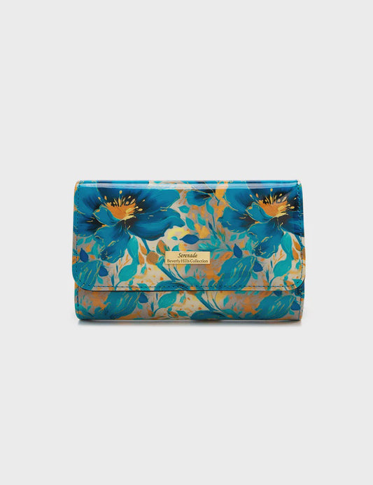 Medium patent leather wallet with gold fitting detail, shown closed, from Serenade Leather's Beverly Hills Collection