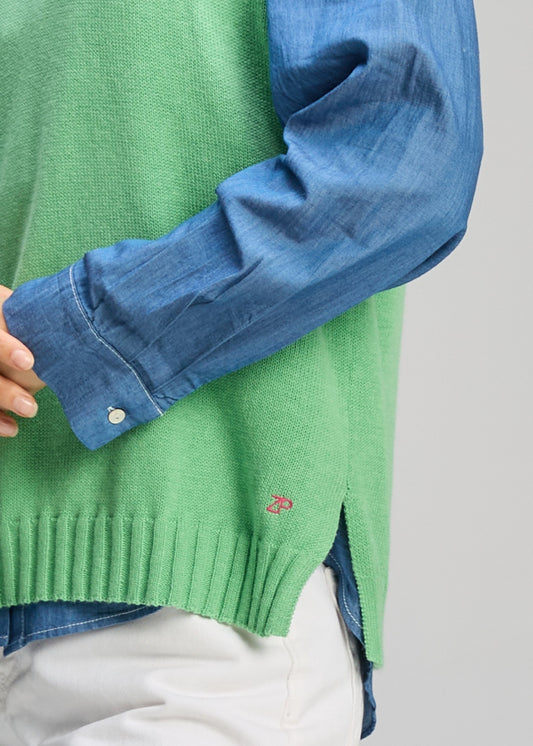 Cotton cashmere knit vest from zaket and Plover, available in Rhubarb, Dark Denim, Basil, Blueberry and Paprika