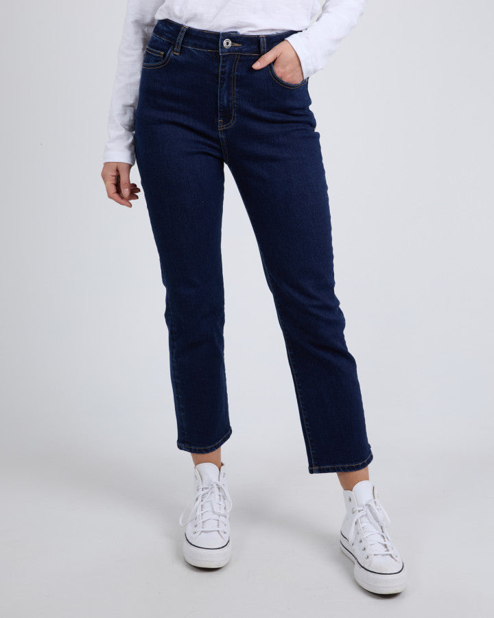 Elm Ada straight-leg jeans in a deep dark blue wash stretch denim