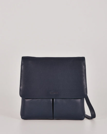 Gabee Ava crossbody bag in soft natural leather with a flap-over magnetic closure, front pockets and an adjustable leather strap