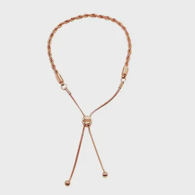 Delicate twist chain bracelet in rose gold or silver with an adjustable slider closure