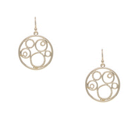 Pair of round filigree circle earrings with delicate openwork detail, shown in silver and gold finishes