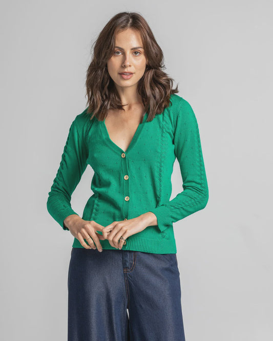 Textured cotton V-neck cardigan in deep pink from Boom Shankar