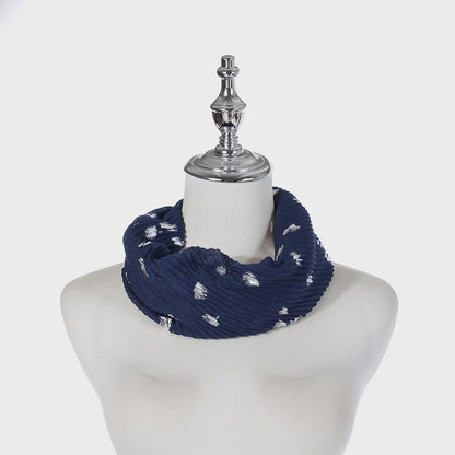 Navy and silver magnetic cotton scarf with clip-together magnetic fasteners, shown draped to display the soft viscose blend fabric