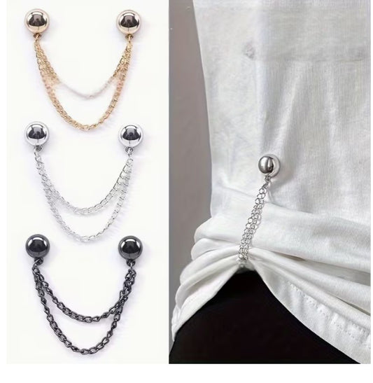 Slim adjustable chain styling accessory in polished gold-tone alloy with a small magnetic ball fastening
