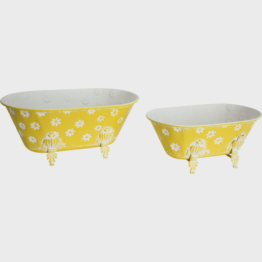 Large citron-coloured metal mini bath from Lavida, shaped like a small tub, shown as a piece of giftware