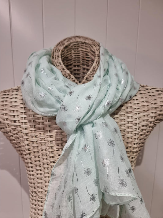 Mint green scarf in a soft cotton and viscose blend, shown loosely draped to display its gentle drape