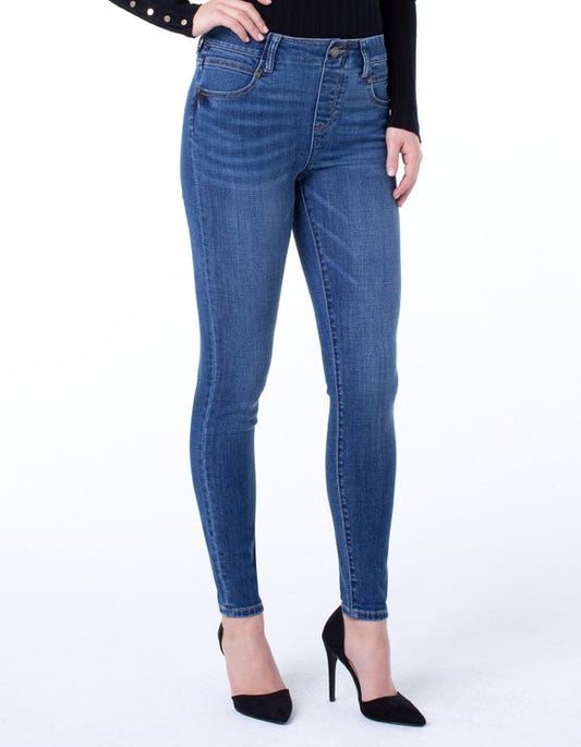 Liverpool Gia Skinny mid-rise stretch denim jeans in Cartersville, with 5-pocket styling, belt loops and a working button