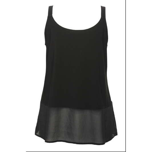 Longer-length sleeveless singlet top with a chiffon hem, from Cashews, shown in a plain solid colour