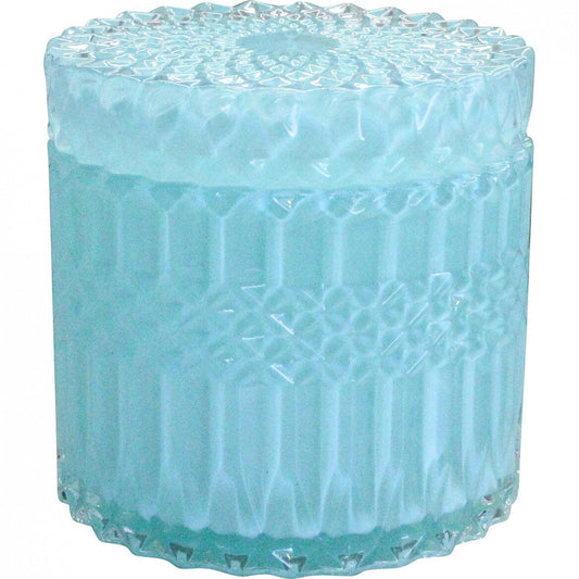Large clear glass trinket case with a sturdy round shape, 10.5 cm tall and 10.5 cm wide, sitting on a surface