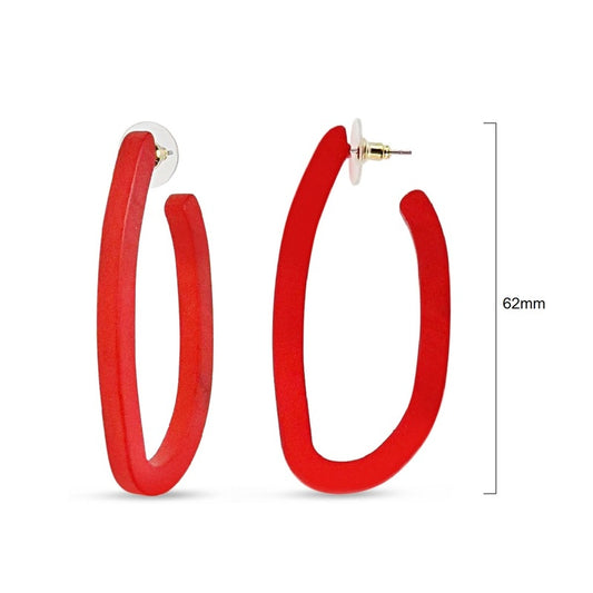 Pair of round resin hoop earrings with a glossy finish, shown in a single solid colour