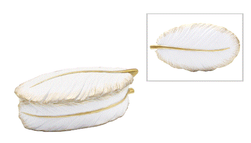 White feather-shaped trinket box with a gold quill line down the centre, by Jonglea
