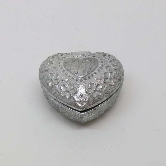 Small decorative silver heart-shaped box, the Vienna Heart, measuring 6cm wide, 6cm deep and 3cm high
