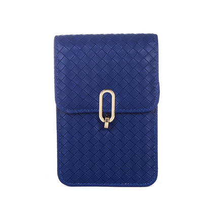 Woven cell phone bag with a textured, hand-crafted weave, sized for a small cell phone