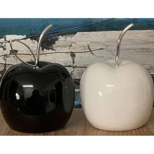 Black and white Maddaleni decorative apples with a silver stem, giftware by Posh