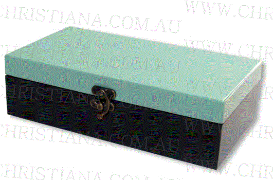 Rectangular green vintage jewellery box from Jonglea, 25cm long, shown as a giftware piece