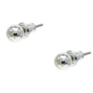 Pair of rhodium ball post earrings, small round silver-toned balls on posts, shown against a plain background